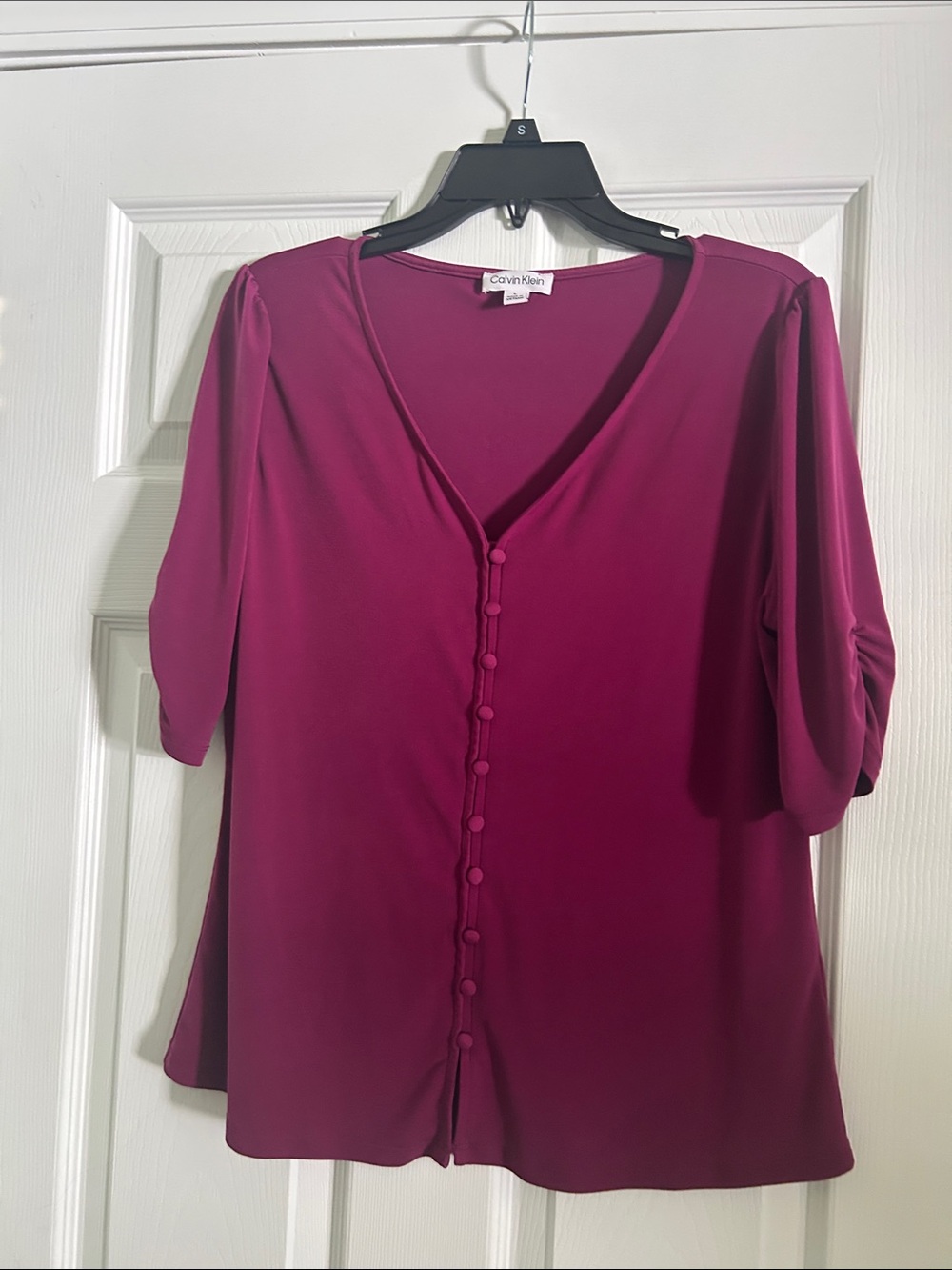 Calvin Klein Deep Pink Button-Front V-Neck Blouse